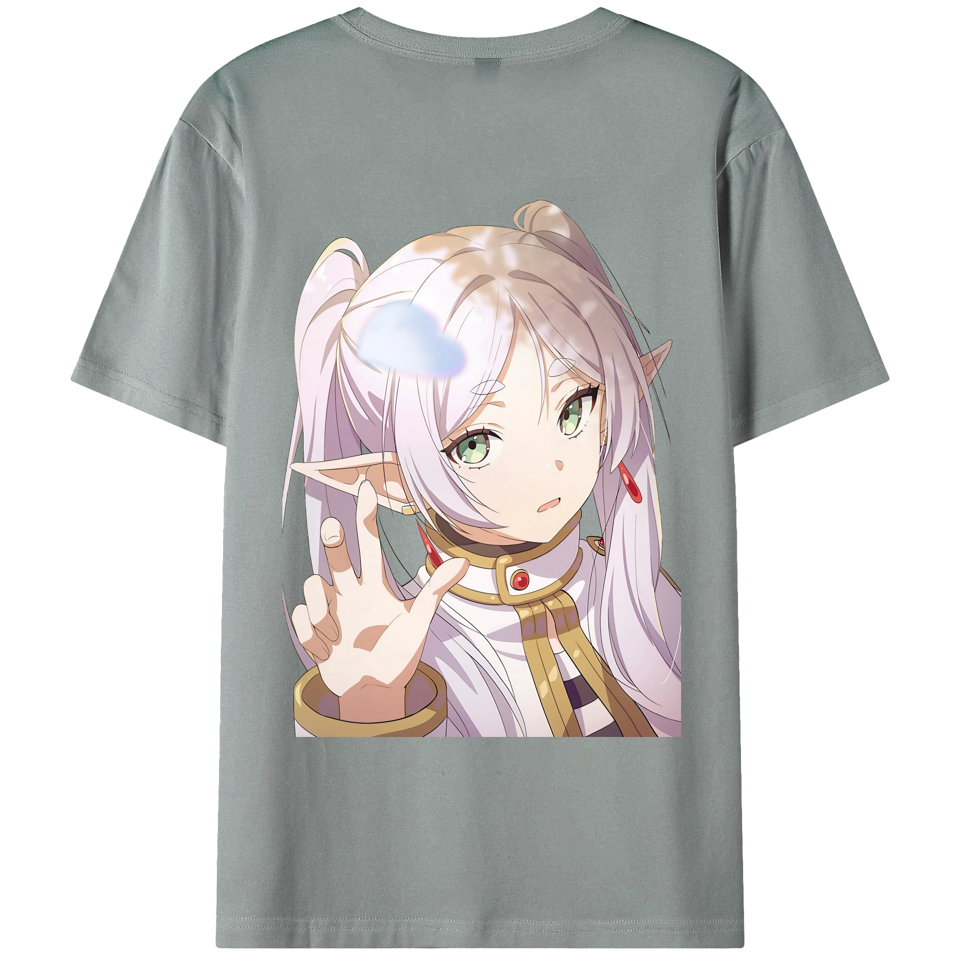 （画像用） 葬送のフリーレン Frieren 綿100％ メンズ半袖Tシャツ（バックプリント） 通気性